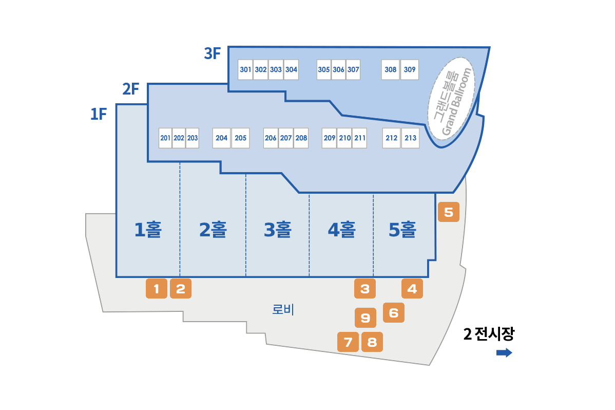 제1전시장 1층,2층,3층 시설 위치 이미지